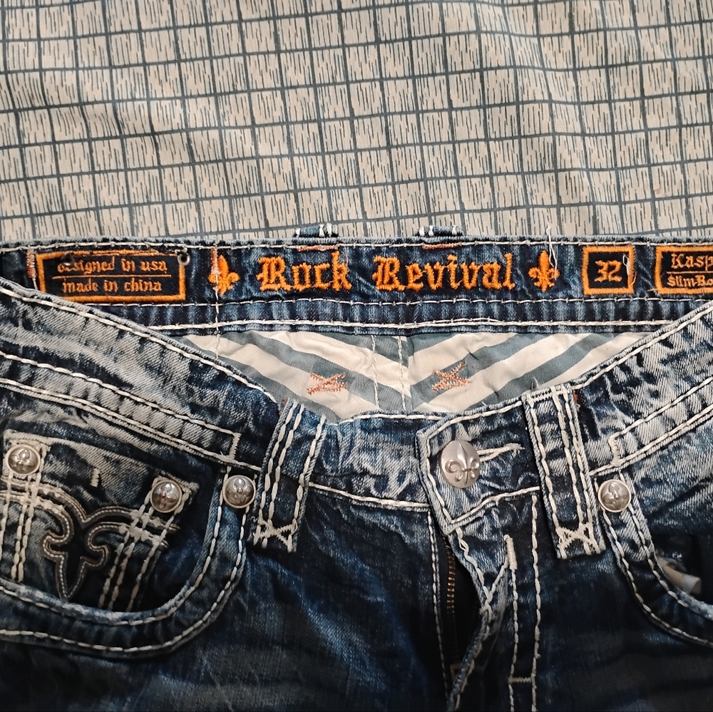 Rock Revival Dark Blue Denim with Orange Accents